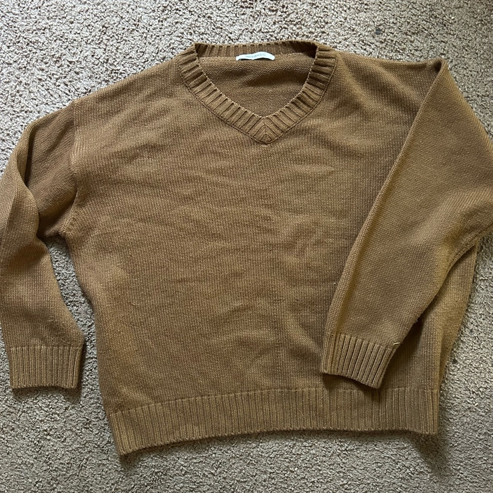 Burnt Orange Brown V-Neck Sweater 365BASIC